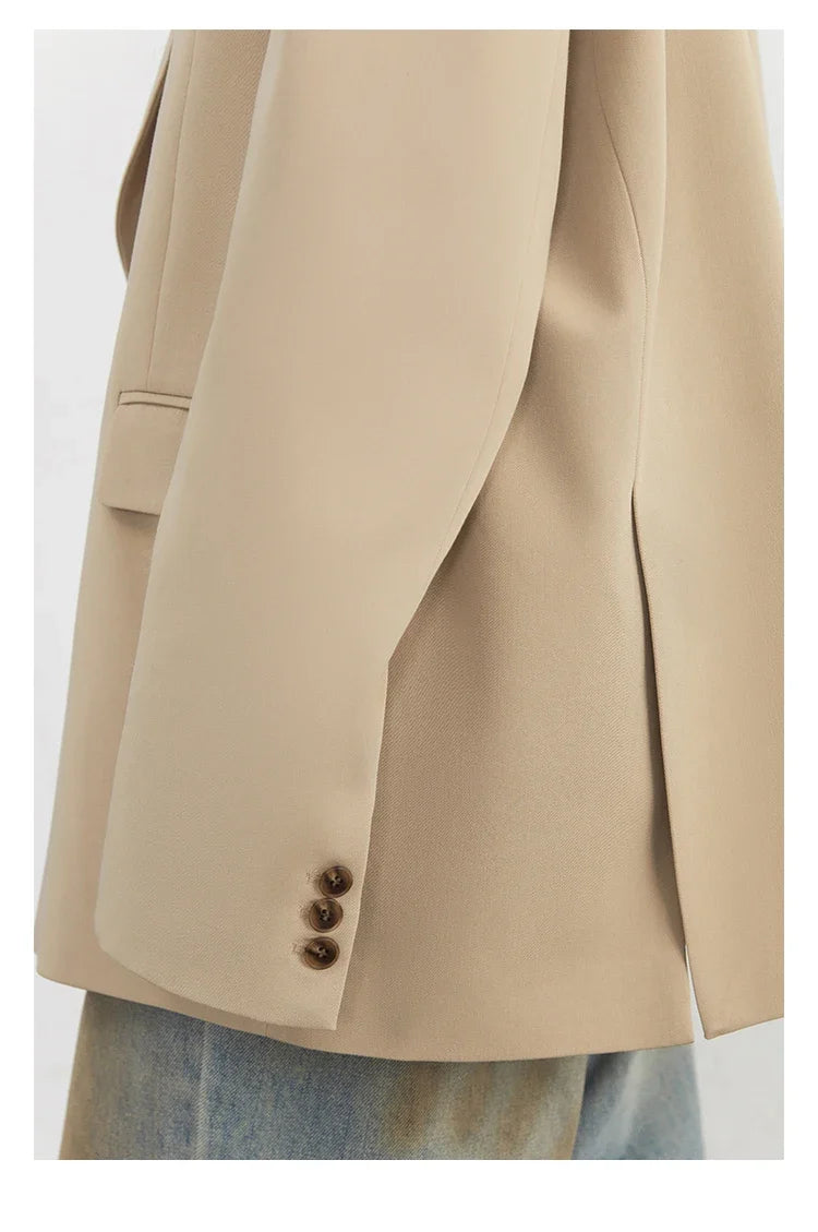 Women Blazers Solid Loose Double-breasted Wide Shoulder Office Ladies Suit Jacket Oversized Coat Spring Autumn 2026