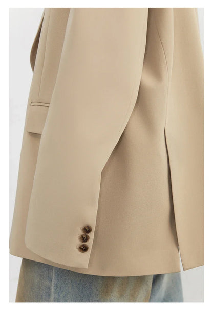 Women Blazers Solid Loose Double-breasted Wide Shoulder Office Ladies Suit Jacket Oversized Coat Spring Autumn 2026