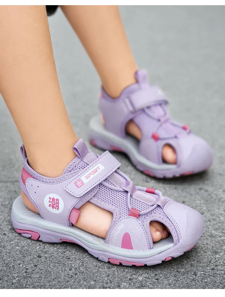 New Style Summer Beach Water Children Sandals Fashion Shoes Outdoor Non-slip Soft Bottom Shading Leather Boys Comfortable