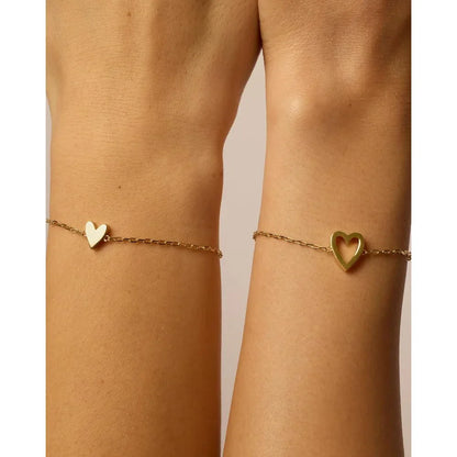 14K Gold Plated Heart Solitaire Bracelet Set – Adjustable Matching Pair for Best Friends or Couples