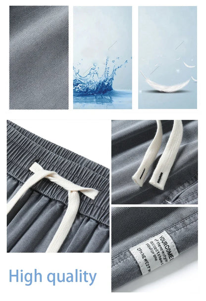 Summer Soft Lyocell Fabric Men's Jeans Thin Loose Straight Pants Drawstring Elastic Waist Korea Casual Trousers Plus Size M-5XL