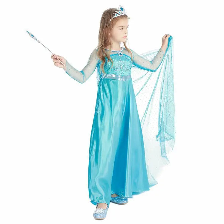 2026 Frozen Elsa Snow Queen Princess Dress Up Girls Fancy Costume Kids Role-play Carnival Children Birthday Party Dresses