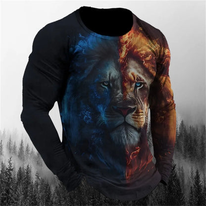 Retro Men's Long Sleeve T-shirt Animal Print Shirt Animal Pattern Clothing Street Apparel Sleeve Top Men's Plus Size XS-5XL