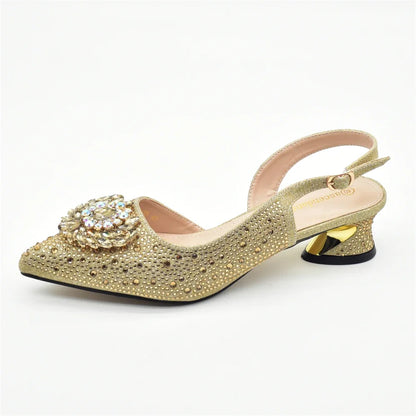 Gold Shoe and Bag Set for Party in Women African Women Shoes and Bags Italy Wedding Elegant Pumps for Lady Heeled Sandals Woman