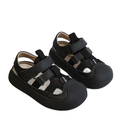 Children Sports Sandals Versatile Kids Causal Cut-outs Sandals Summer Fashion Boys Girls Patchwork Mesh Beach Shoes Black Beige