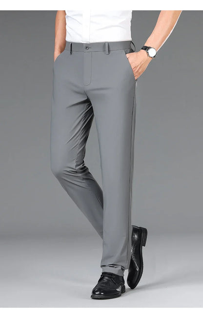 Brand Clothing 2026 Summer High Stretch Men's Casual Pants Quick Dry Business Straight Pants Thin Formal Suit Trousers Male 40