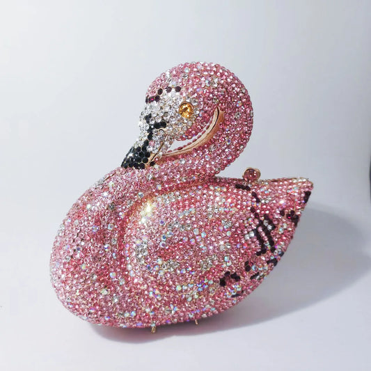 Swan Shaped Crystals Evening Bags New Women Sparkling Rhinestone Metal Clutch Luxury Bridal Purses Wedding Party Handbags