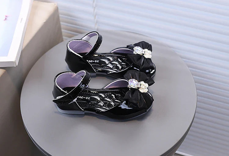 Girl's Fish Mouth Shoes with Rhinestone Bear Decos Prom Party Sandals for Kids Girl Nice Butterfly-knot Students Footwear I10281