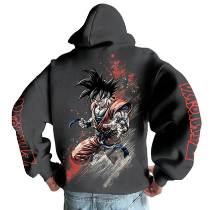2026 Dragon Ball Retro Anime Hoodie, Son Goku Print Men's Pure Cotton Hoodie, Casual Loose Sports Daily Version Y2K Style