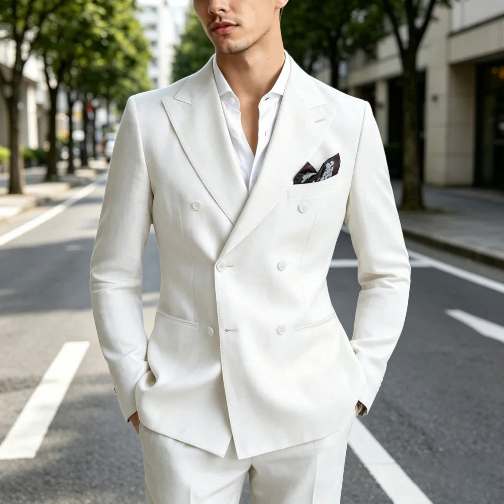 Sage Green Prom Suits For Men 2 Pieces Linen Summer Men Suits Slim Fit Casual Formal Outfit Blazer Pants Set For Party