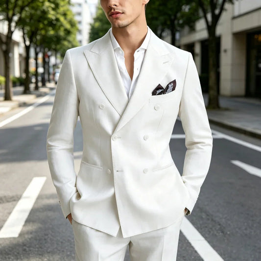 Sage Green Prom Suits For Men 2 Pieces Linen Summer Men Suits Slim Fit Casual Formal Outfit Blazer Pants Set For Party