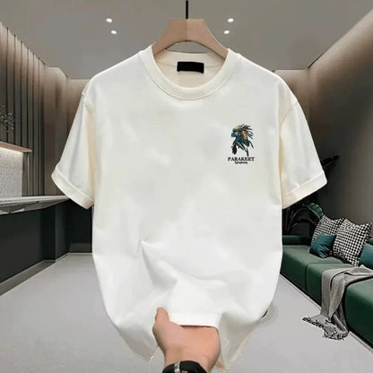 Men's Cotton T-shirts Fitted Black 5XL T Shirt for Men Casual Summer Wear Fashion Parakeet Print White Tee Shirts Men Clothing