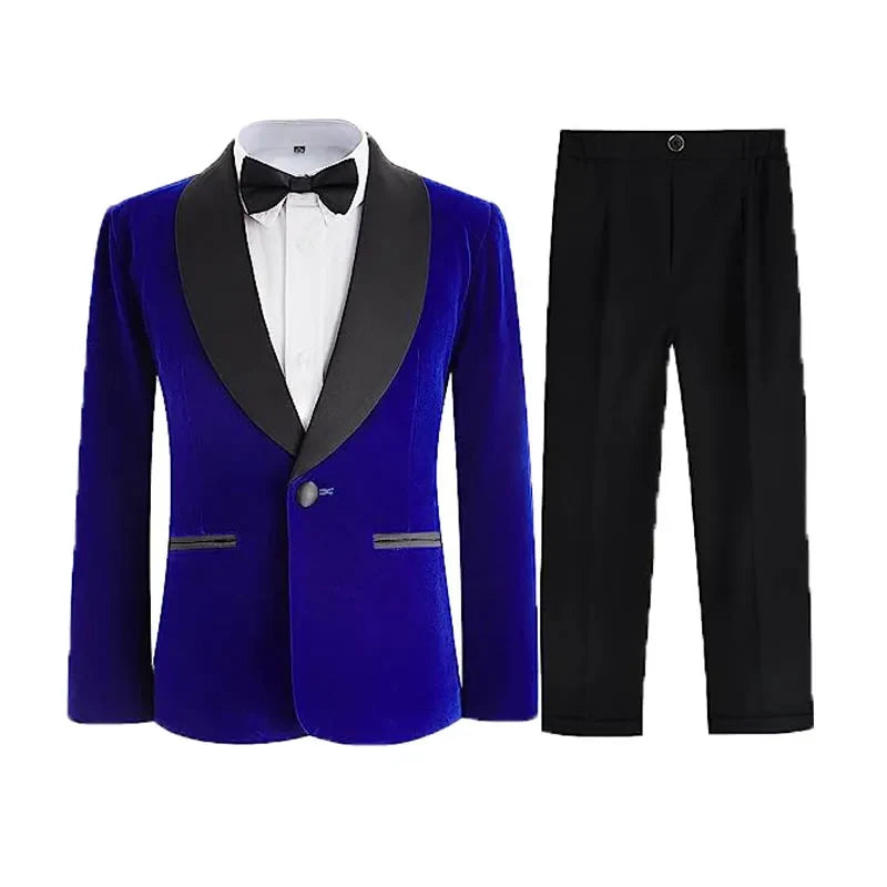 Flower Boys Velvet Jacket Pants Bowtie 3PCS Photograph Suit Kids 1Year Birthday Dress Children Wedding Performance Evening Set