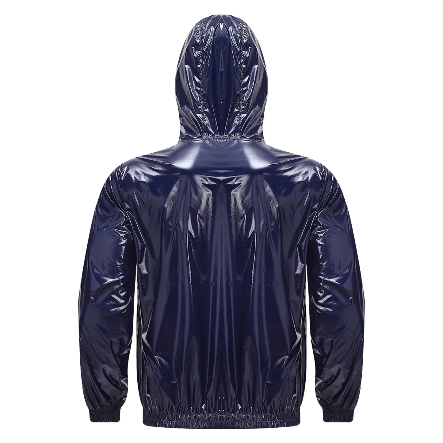 Mens Waterproof Hooded Raincoat Long Sleeve Front Zipper Rain Jacket Windbreaker with Drawstring Hood for Hiking Fishing Biking