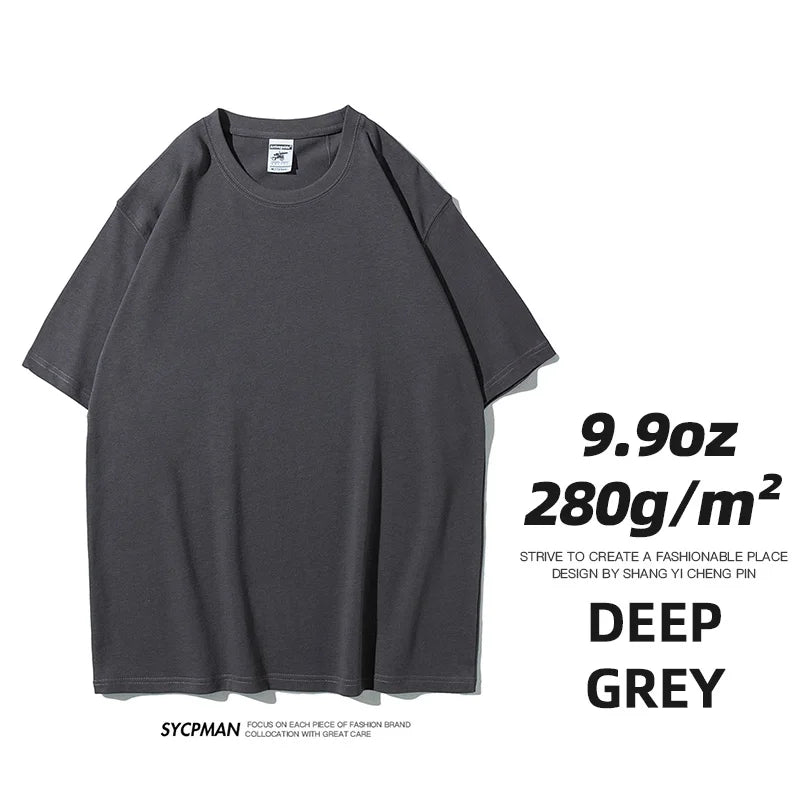 Men's Oversized T-Shirt 9.9oz 280 Grams Heavy High Quality Short Sleeve Cotton Tee Solid Color Unisex Streetwear