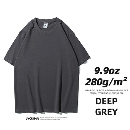 Men's Oversized T-Shirt 9.9oz 280 Grams Heavy High Quality Short Sleeve Cotton Tee Solid Color Unisex Streetwear