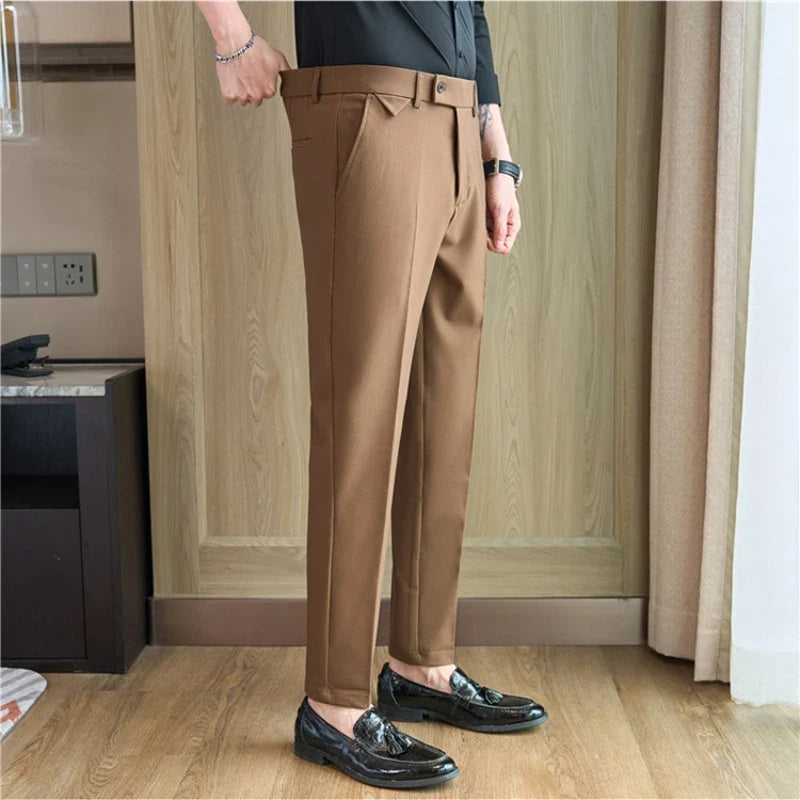 Men's High-Grade Trousers, Stretch Waist, Casual Trousers Slim Fit Navy Blue, Business All-Match，Male Pants