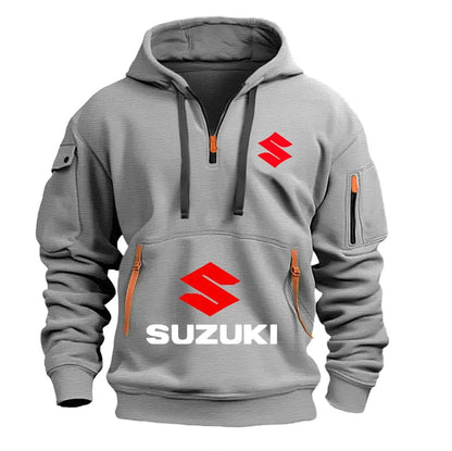 2026 Nueva sudadera con capucha Suzuki estilo motocicleta con diseño de media cremallera y logotipo rojo, top informal estilo
