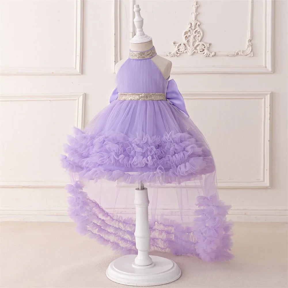 Big Bow Sequin Baby Party Girl Dresses Toddler Trailing 1st Bridesmaid Birthday Princess Dress Baby Gala Wedding Evening Costume