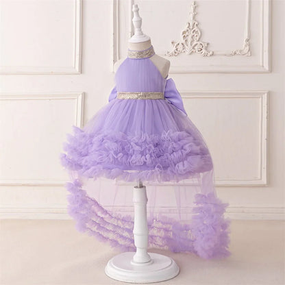 Big Bow Sequin Baby Party Girl Dresses Toddler Trailing 1st Bridesmaid Birthday Princess Dress Baby Gala Wedding Evening Costume