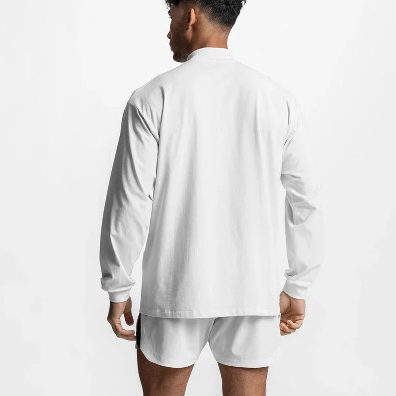 Oversized Long Sleeve Running T-shirts Mens Turtleneck Dropped Shoulder Loose Sports Fitness T Shirt Gym Bodybuilding Tops Tees