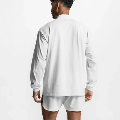 Oversized Long Sleeve Running T-shirts Mens Turtleneck Dropped Shoulder Loose Sports Fitness T Shirt Gym Bodybuilding Tops Tees