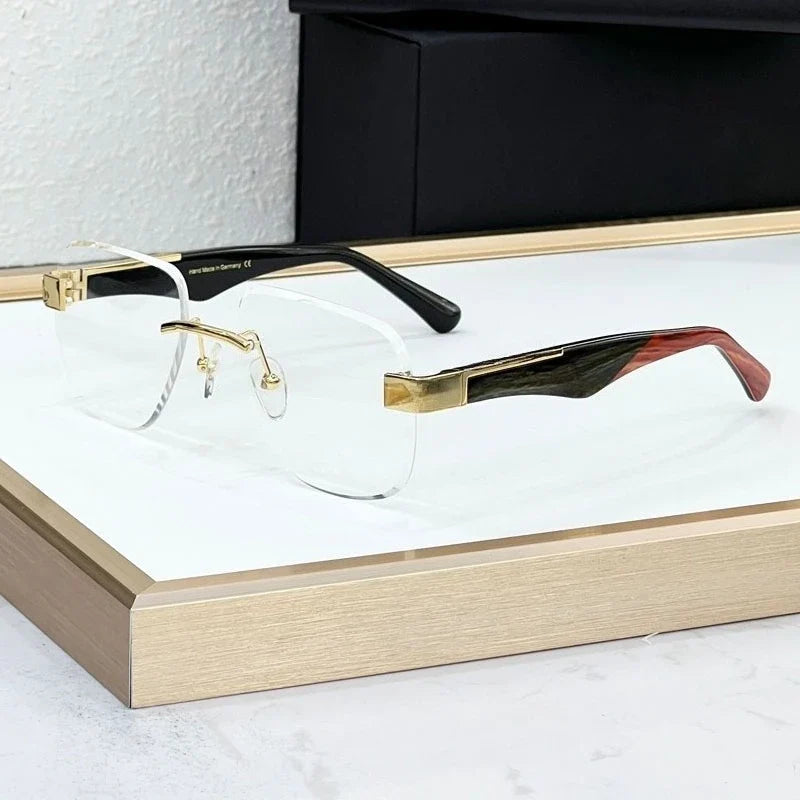 The Magic I Rimless High Street Sunglasses Big Square Germany Trendy Alloy Acetate UV400 Top Quality Outdoor Unisex with Case