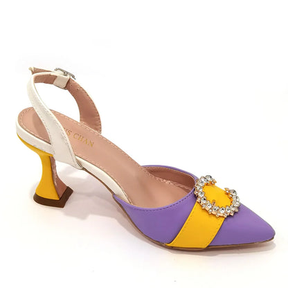2022 Italian Design Leather Colorblock Pointed Toe High Heel Women's Sandals Fashion Everyday Matching Shoes and Bag Sets