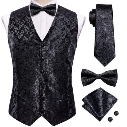 Luxury Silk Mens Vests Rose Gold Pink Striped Waistcoat Necktie Bowtie Hanky Cufflinks Set Waist Jacket For Men Wedding