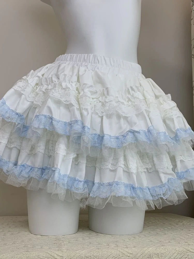 Lolita Sweet Cake Skirts Women Slim Lace Patchwork Sexy Mini Ball Gown Skirts Kawaii Casual Japan Cute Summer A Line Skirt
