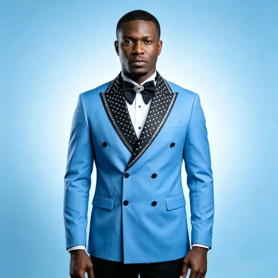 Luxury Beaded Men Suits for Wedding Party Double Breasted Groom Tuxedo for Man Slim Fit Blazer Pants Set 2 Pieces 2026 New
