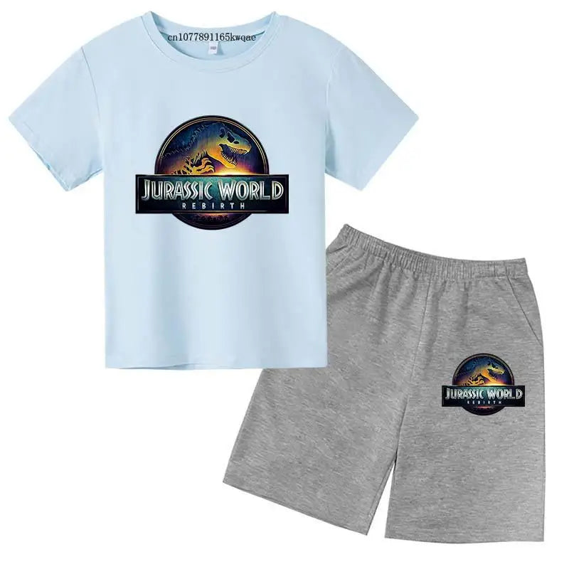 Jurassic World 4 Kids Summer Casual Breathable O-neck Tees+Pants 2pcs Sportsuits 2-13 Years Boys Girls Children Top Outfits Sets