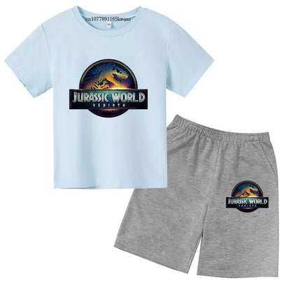 Jurassic World 4 Kids Summer Casual Breathable O-neck Tees+Pants 2pcs Sportsuits 2-13 Years Boys Girls Children Top Outfits Sets