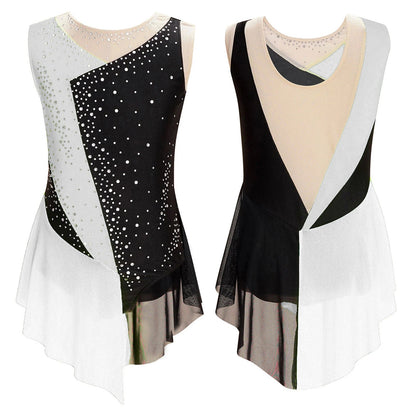 Kids Girls Sparkly Rhinestone Ballet Jersey Leotard Dress Toddler Gymnastics Artistic Figure Skating Dance Leotards Costume