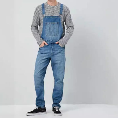 New Four Seasons Style Jeans for Men Men's Blue Denim Overalls New Men's Jumpsuit Pants Casual Straight Classic  Denim Trousers