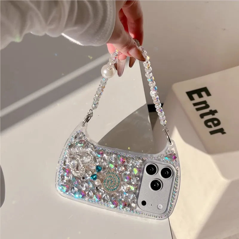 Rhinestone Hand bag Lollipop Design Phone Case For iPhone 17 Pro Max 16 15 14 13 Pro Max 15 14 16 Plus 17Air Fashion Trend Case