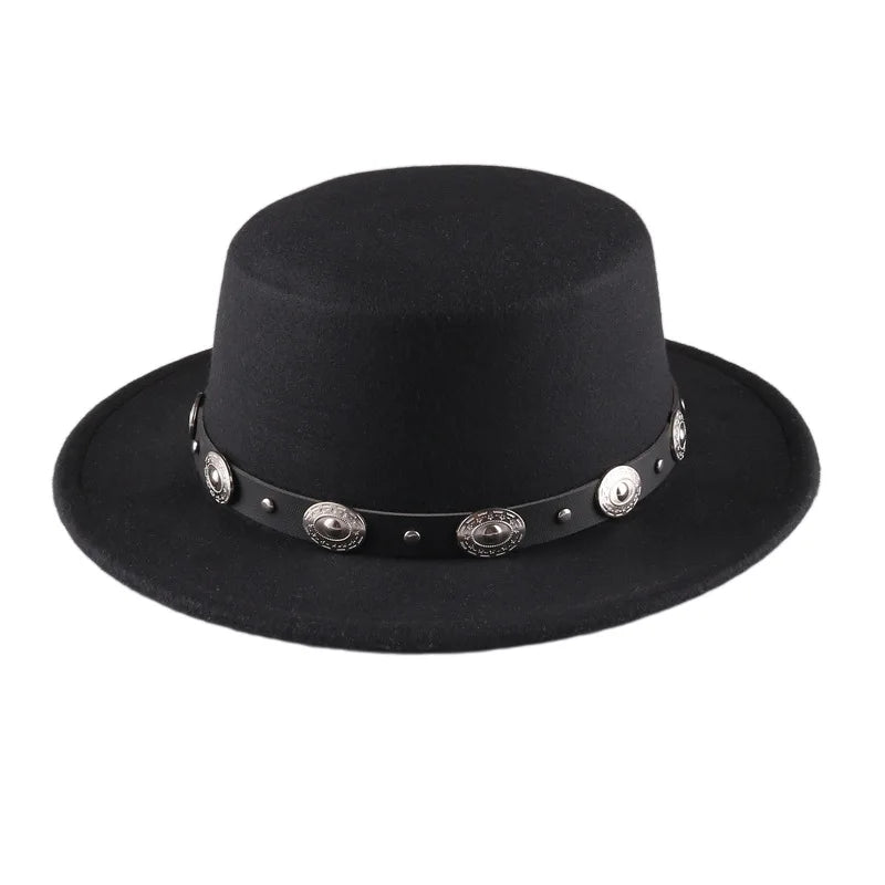 Panama Vintage Wide Brim Black Fedora Hat Men Flat Top Wool Jazz Cap Elegant Ladies Gentleman Gambler Hats