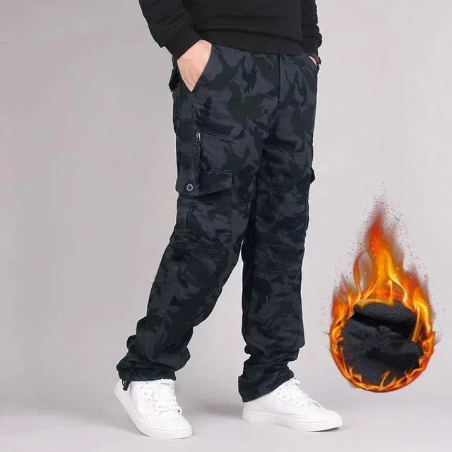 Men's Winter Thicken Fleece Cargo Pants Double Layer Straight Pants Men Casual Cotton Tactical Baggy Pant Warm Trousers S-5XL