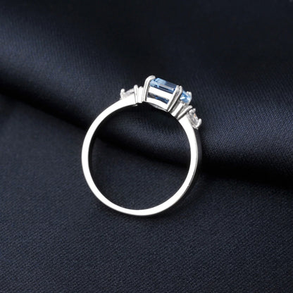Sky Blue Topaz Emerald Cutring rings for women gift 925 sterling silver jewelry Free delivery elegant valentines fashion