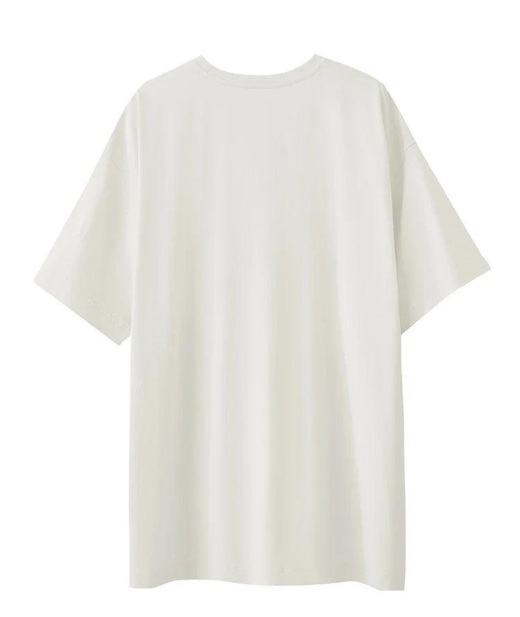 Minimalist Summer T-shirt Women Irregular Design Tops Casual O-neck Abstract Print Loose Dropped Shoulder T-shirt 12522081
