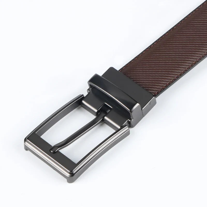 1pcs Men's Leather Reversible Belt, Rotate Black Buckle