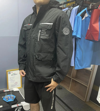 Spring And Autumn New Men's Windbreaker Outdoor Soft Shell Windproof Waterproof Jacket Long-Sleeved Hooded Solid Color Jacket