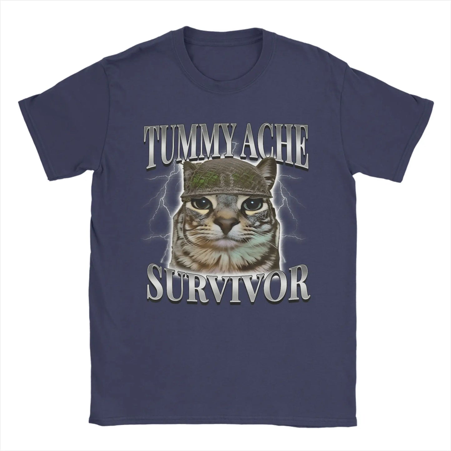 Tummy Ache Survivor Cat Meme Funny Saying Cats Animals T Shirt Summer  Pure Cotton T-Shirts For Men's Trending Casual Tee Shirt