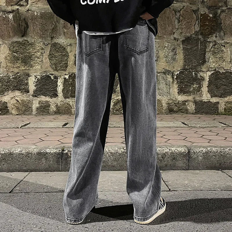 2026  Men's Jeans Korean Version Student Casual Pants High Street Straight Loose Wide Leg Jeans Black Grey  Blue Baggy Jeans