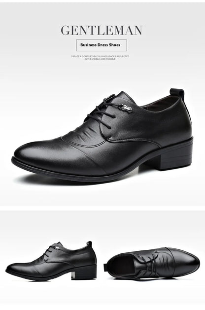 Business Men Oxford Leather Shoes Elevator Man Height Increase Insole 6CM White Black Thick Soled Formal Casual Shoes