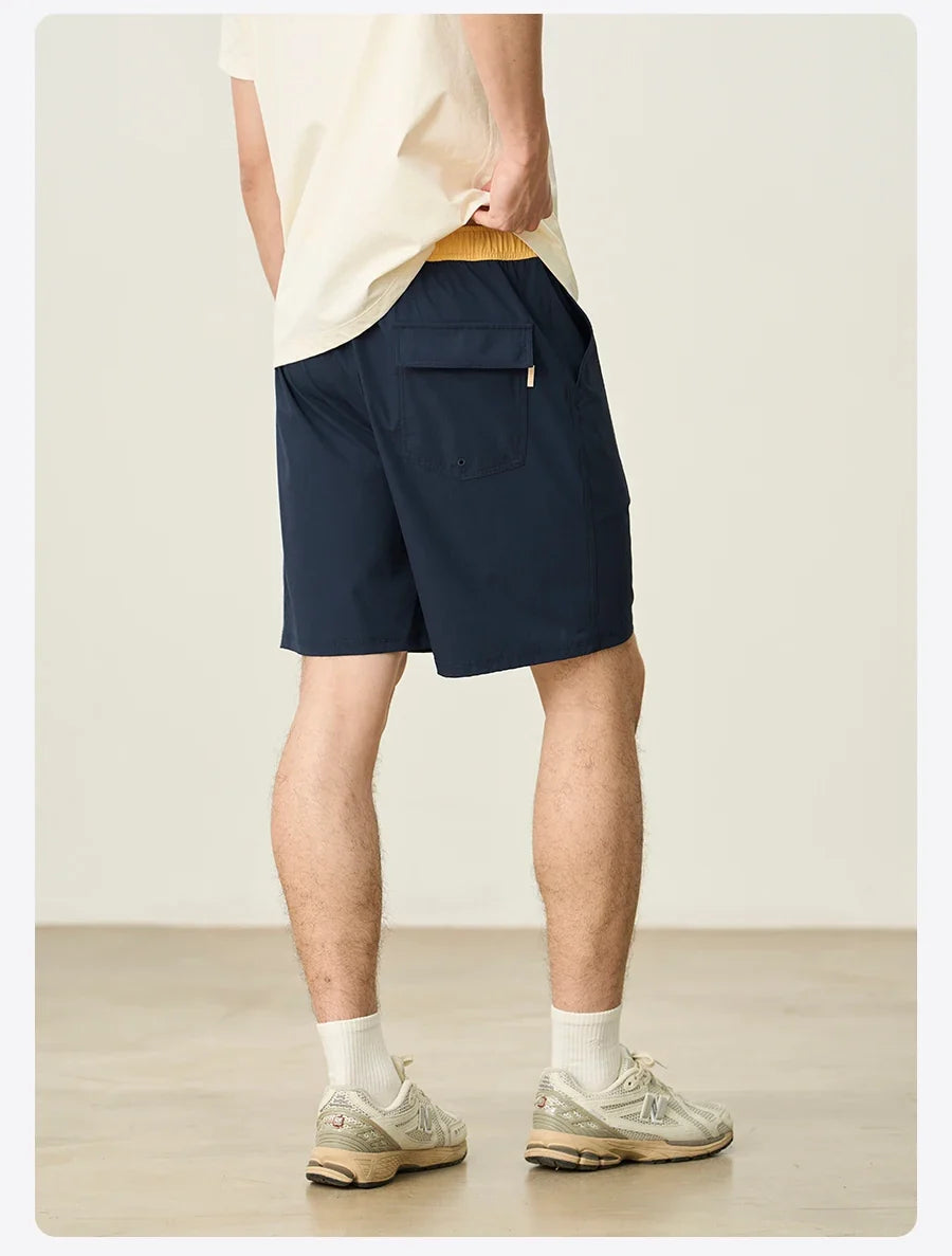 2025 Summer New 145gsm Elastic Fabric Beach Shorts Men Contrast Color Drawstring Athletic Shorts