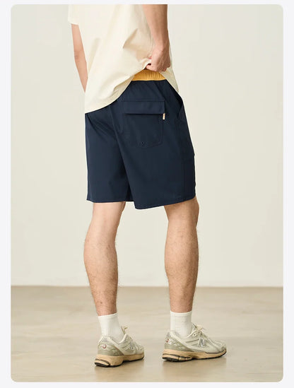 2025 Summer New 145gsm Elastic Fabric Beach Shorts Men Contrast Color Drawstring Athletic Shorts