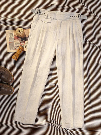 Summer Thin Pure Linen Fabric Goulger Casual Pants Men's Tapered Slim Nine-Minute Pants Can Be Customized