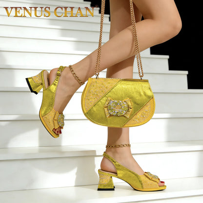 Women's Elegant High Heel Shoe and Bag Set - Italian Design with Special Synthetic Fabrics for Weddings and Parties