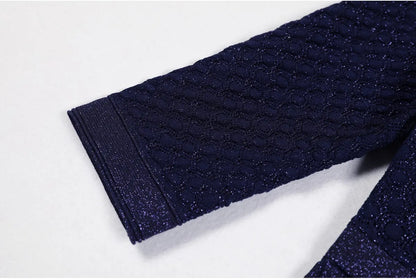 High Quality Fashionable Elastic Bright Silk Knitted Round Neck 7-inch Sleeve Single Row Button Lace Slim Fit Women's Dress